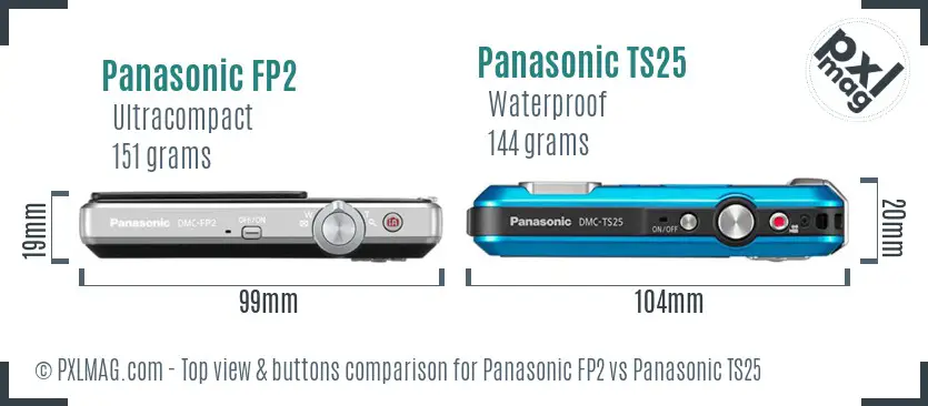 Panasonic FP2 vs Panasonic TS25 top view buttons comparison