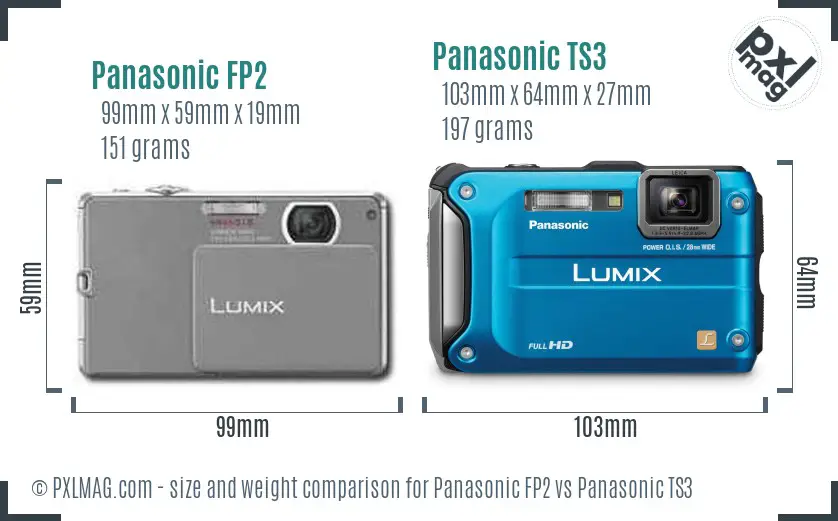 Panasonic FP2 vs Panasonic TS3 size comparison