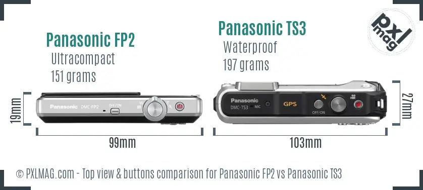 Panasonic FP2 vs Panasonic TS3 top view buttons comparison