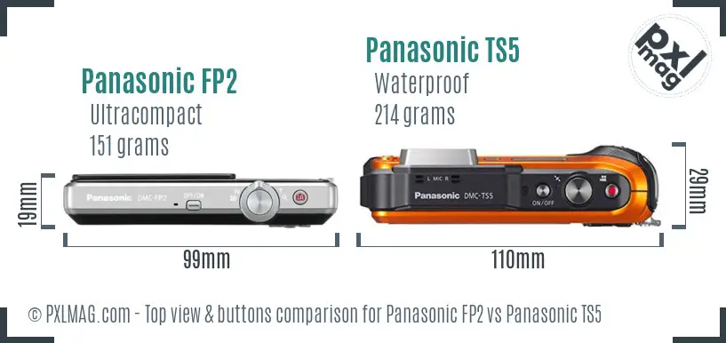 Panasonic FP2 vs Panasonic TS5 top view buttons comparison