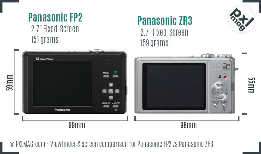 Panasonic FP2 vs Panasonic ZR3 Screen and Viewfinder comparison
