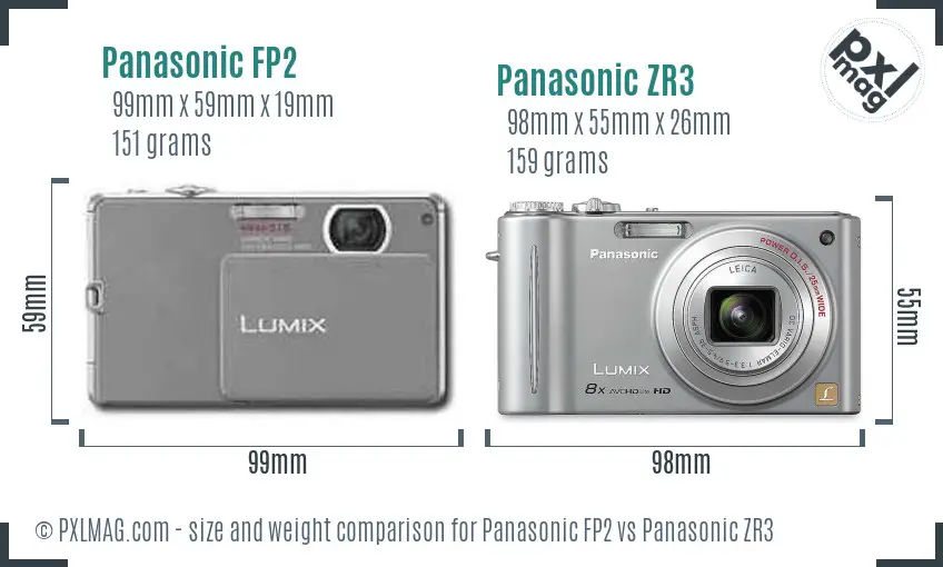 Panasonic FP2 vs Panasonic ZR3 size comparison