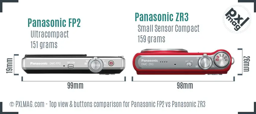 Panasonic FP2 vs Panasonic ZR3 top view buttons comparison