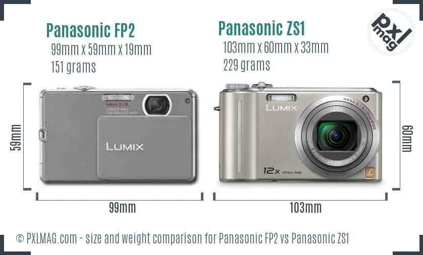 Panasonic FP2 vs Panasonic ZS1 size comparison