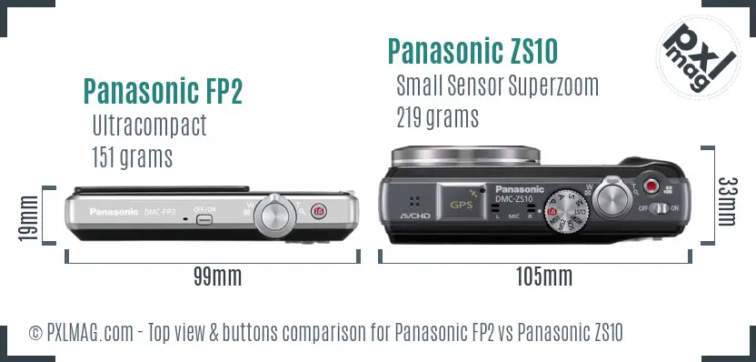 Panasonic FP2 vs Panasonic ZS10 top view buttons comparison