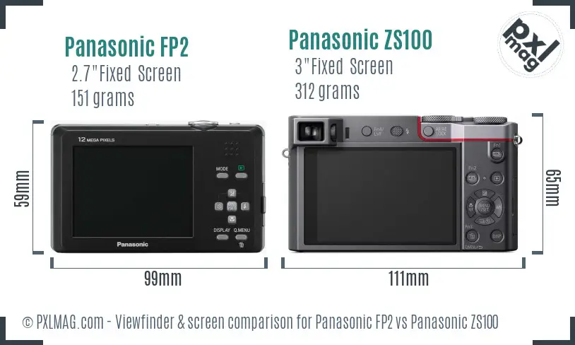 Panasonic FP2 vs Panasonic ZS100 Screen and Viewfinder comparison