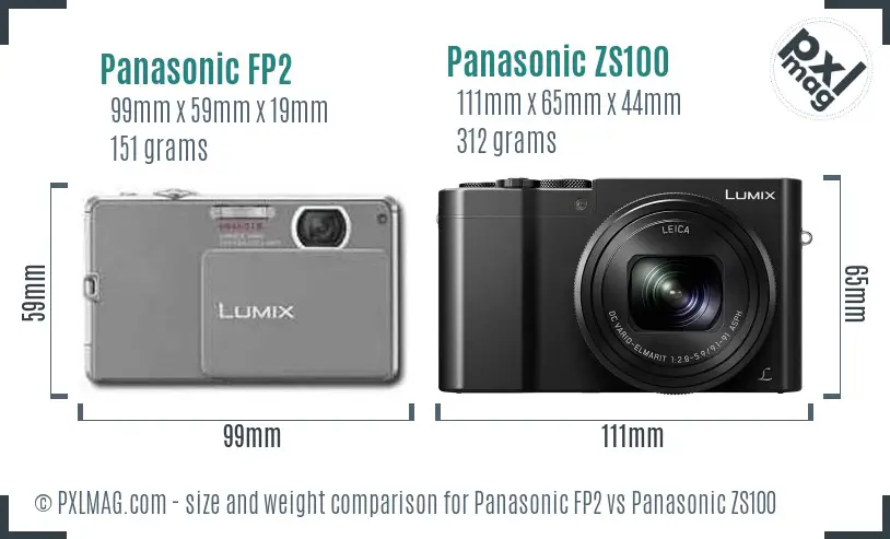 Panasonic FP2 vs Panasonic ZS100 size comparison