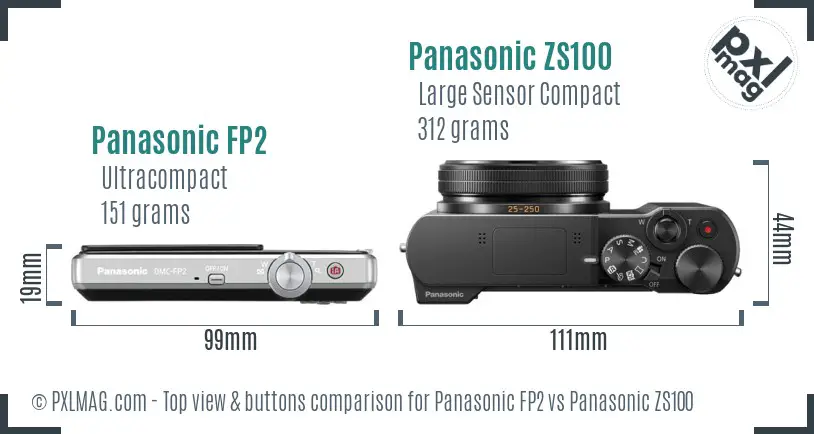 Panasonic FP2 vs Panasonic ZS100 top view buttons comparison
