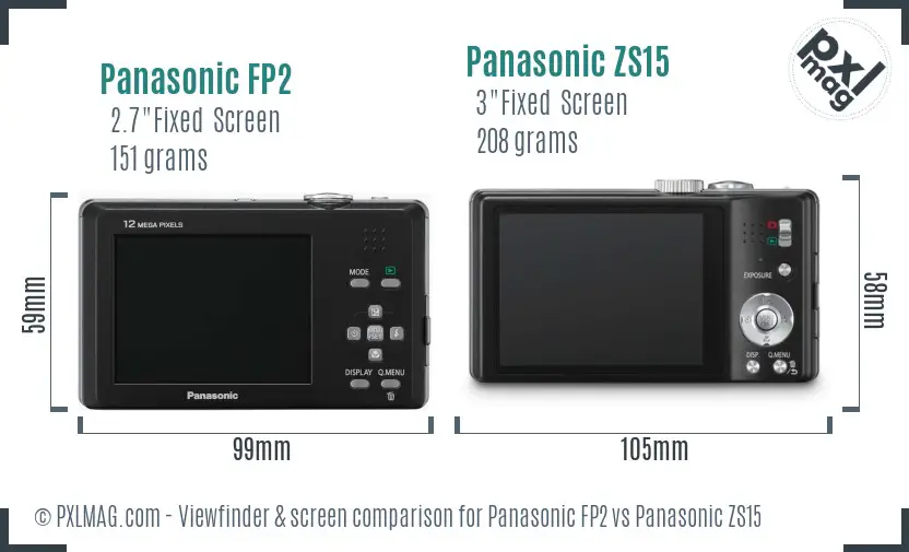 Panasonic FP2 vs Panasonic ZS15 Screen and Viewfinder comparison