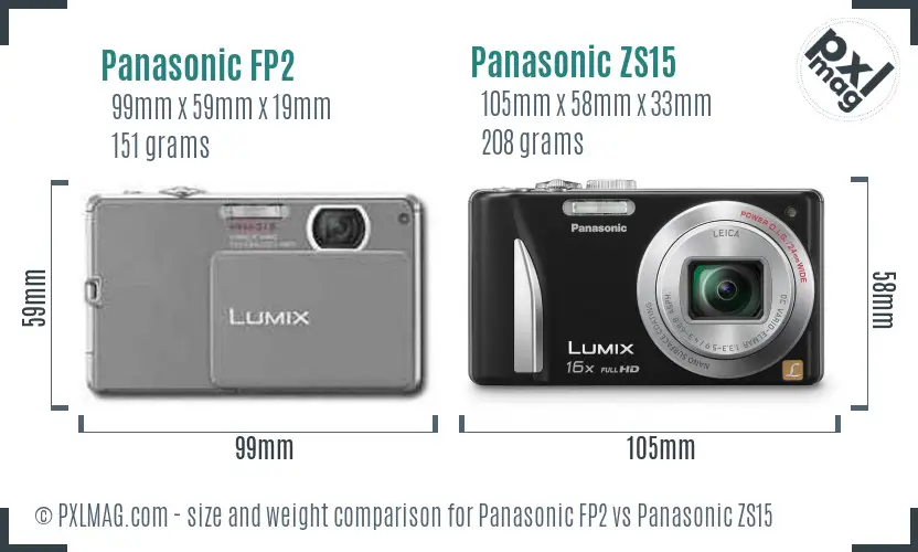 Panasonic FP2 vs Panasonic ZS15 size comparison