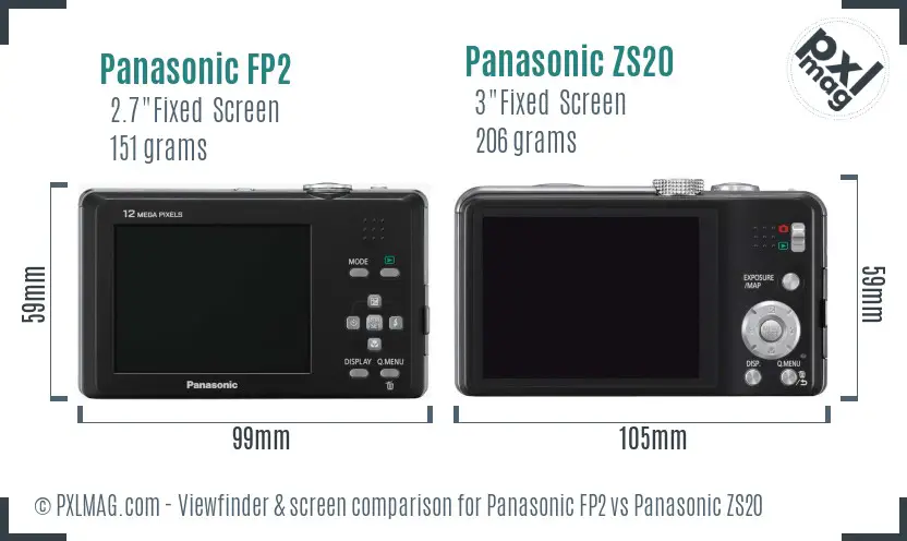 Panasonic FP2 vs Panasonic ZS20 Screen and Viewfinder comparison