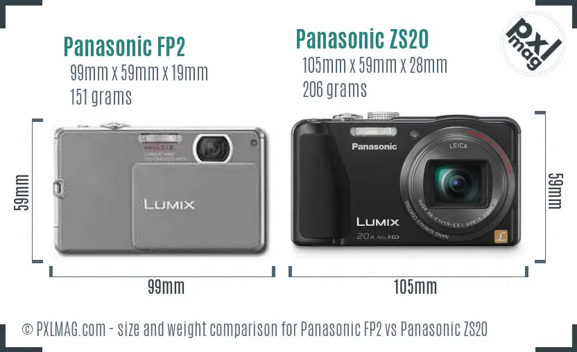 Panasonic FP2 vs Panasonic ZS20 size comparison