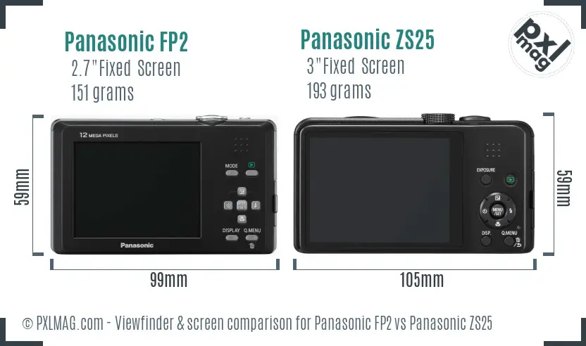 Panasonic FP2 vs Panasonic ZS25 Screen and Viewfinder comparison