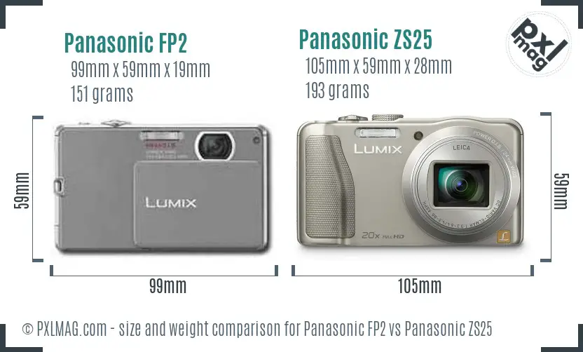 Panasonic FP2 vs Panasonic ZS25 size comparison