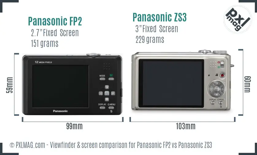Panasonic FP2 vs Panasonic ZS3 Screen and Viewfinder comparison