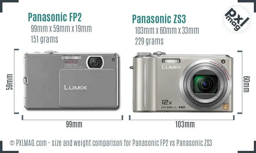 Panasonic FP2 vs Panasonic ZS3 size comparison