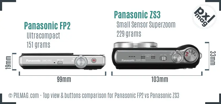 Panasonic FP2 vs Panasonic ZS3 top view buttons comparison