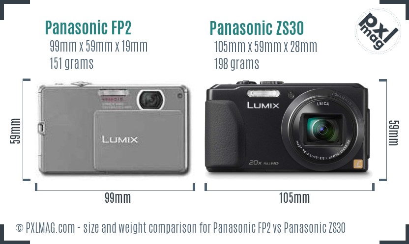 Panasonic FP2 vs Panasonic ZS30 size comparison