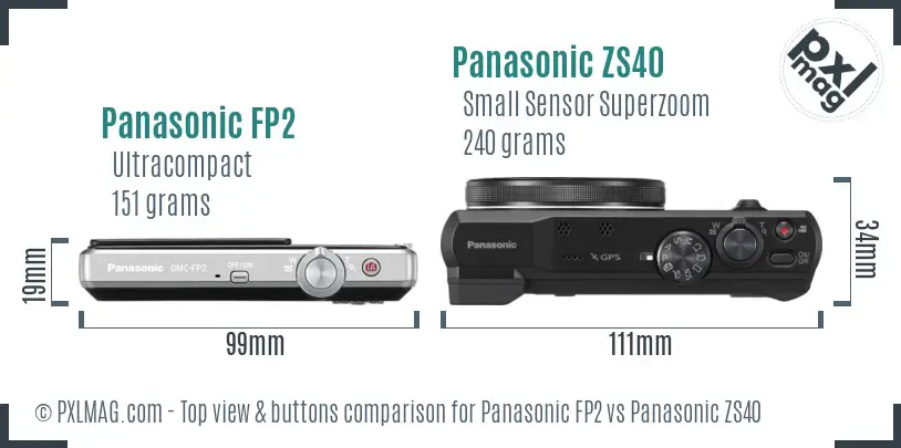 Panasonic FP2 vs Panasonic ZS40 top view buttons comparison