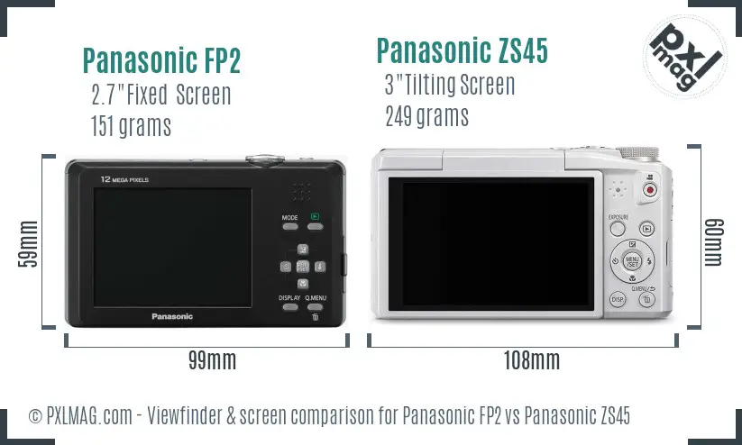Panasonic FP2 vs Panasonic ZS45 Screen and Viewfinder comparison