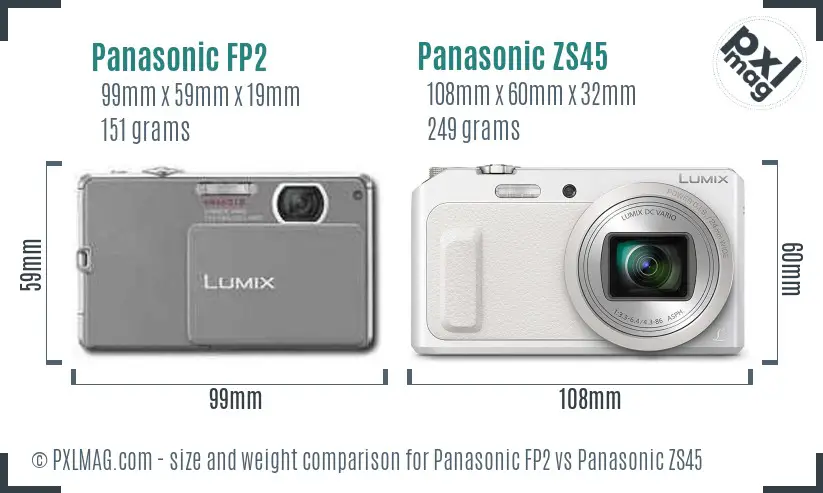 Panasonic FP2 vs Panasonic ZS45 size comparison