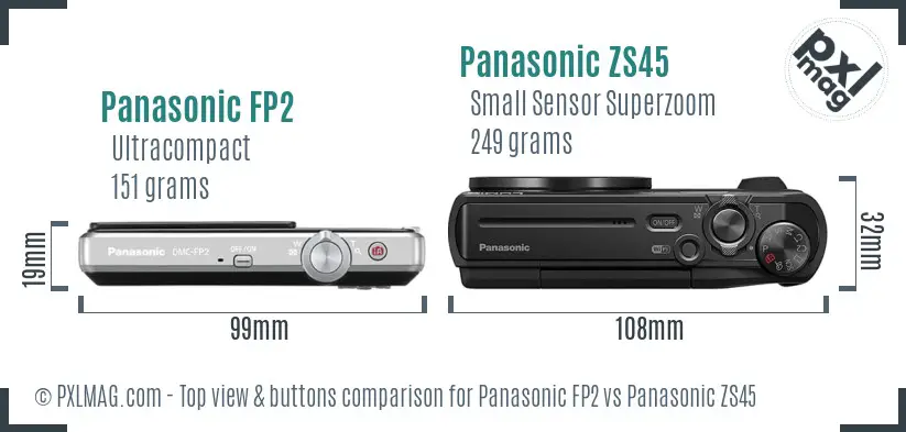 Panasonic FP2 vs Panasonic ZS45 top view buttons comparison