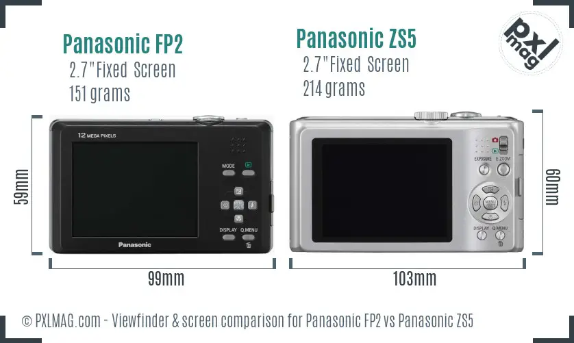 Panasonic FP2 vs Panasonic ZS5 Screen and Viewfinder comparison