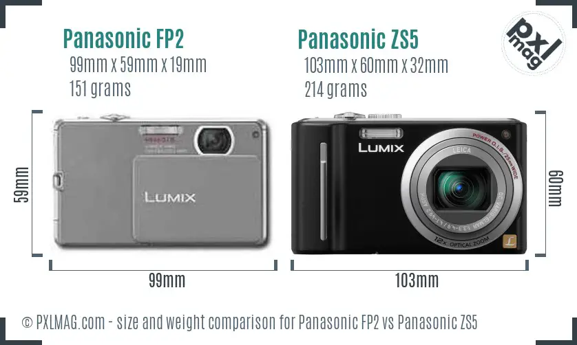 Panasonic FP2 vs Panasonic ZS5 size comparison