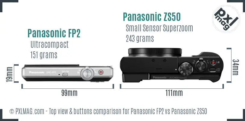 Panasonic FP2 vs Panasonic ZS50 top view buttons comparison