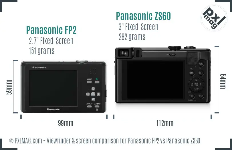 Panasonic FP2 vs Panasonic ZS60 Screen and Viewfinder comparison
