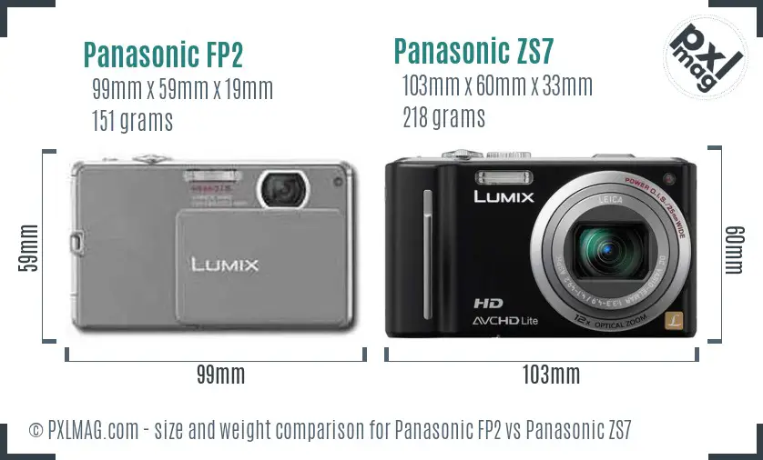 Panasonic FP2 vs Panasonic ZS7 size comparison