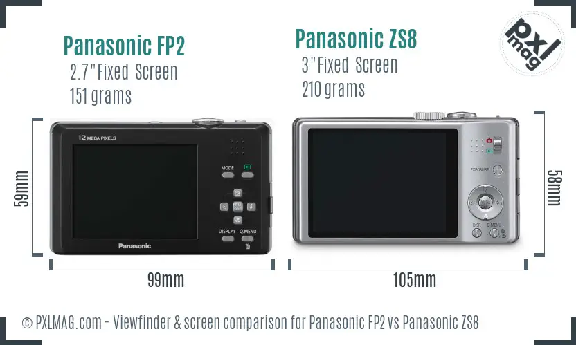 Panasonic FP2 vs Panasonic ZS8 Screen and Viewfinder comparison