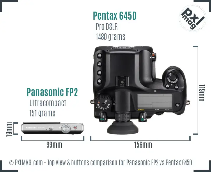 Panasonic FP2 vs Pentax 645D top view buttons comparison