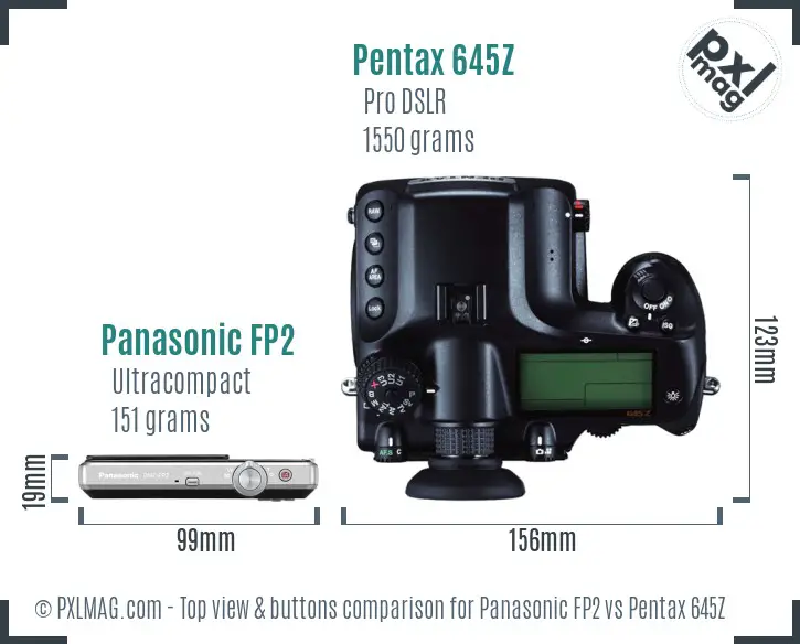 Panasonic FP2 vs Pentax 645Z top view buttons comparison