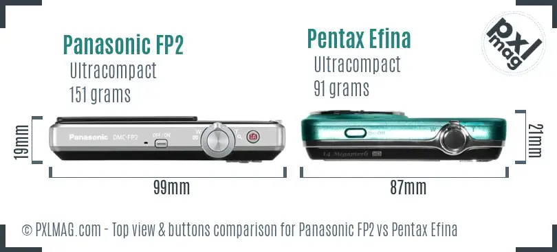 Panasonic FP2 vs Pentax Efina top view buttons comparison
