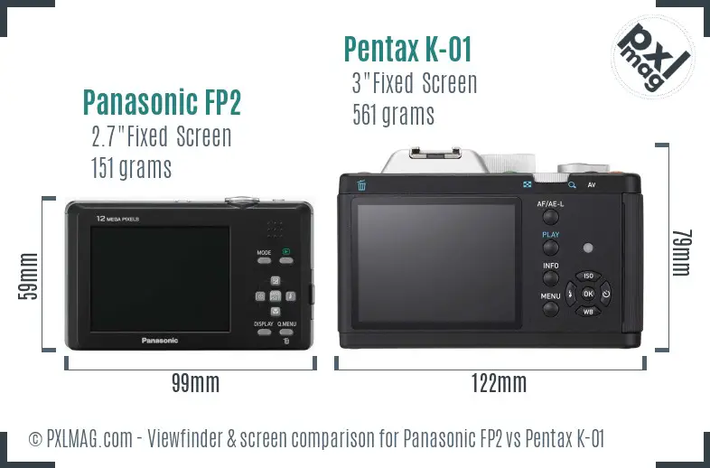 Panasonic FP2 vs Pentax K-01 Screen and Viewfinder comparison
