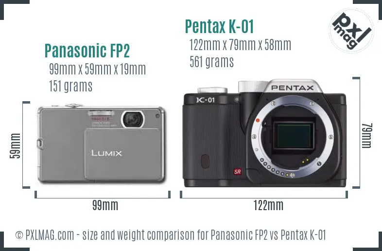 Panasonic FP2 vs Pentax K-01 size comparison