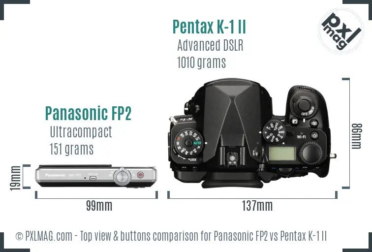 Panasonic FP2 vs Pentax K-1 II top view buttons comparison
