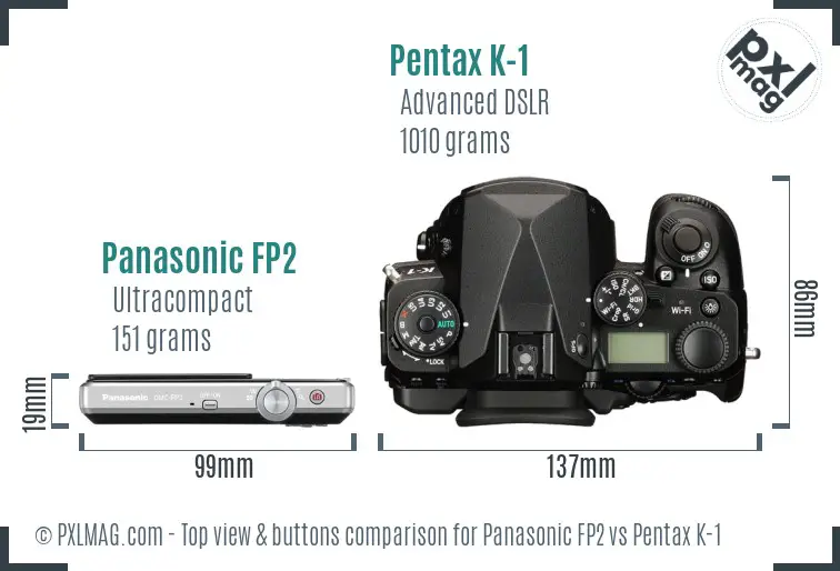 Panasonic FP2 vs Pentax K-1 top view buttons comparison