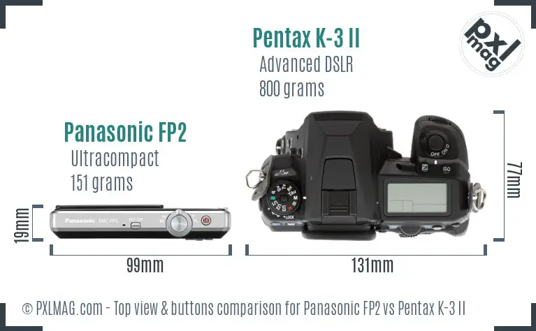 Panasonic FP2 vs Pentax K-3 II top view buttons comparison