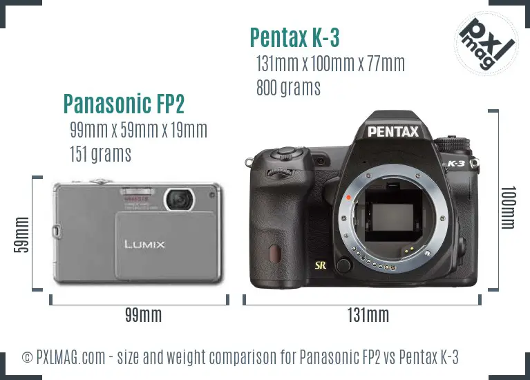 Panasonic FP2 vs Pentax K-3 size comparison