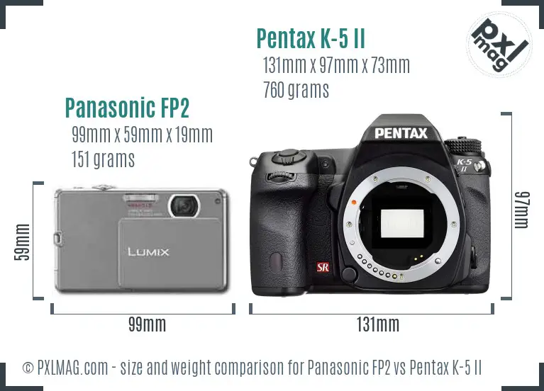 Panasonic FP2 vs Pentax K-5 II size comparison