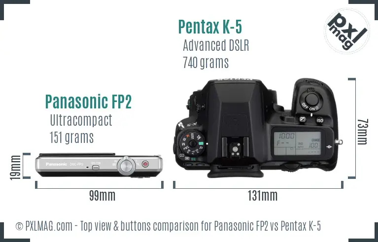 Panasonic FP2 vs Pentax K-5 top view buttons comparison