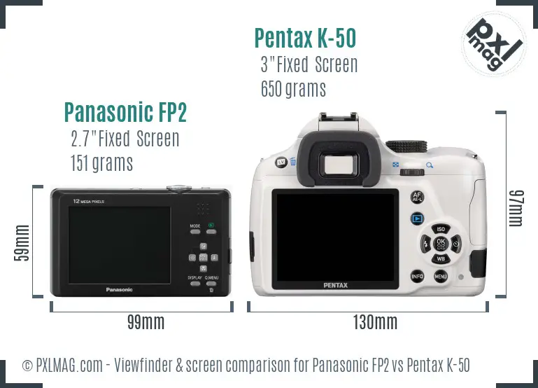Panasonic FP2 vs Pentax K-50 Screen and Viewfinder comparison