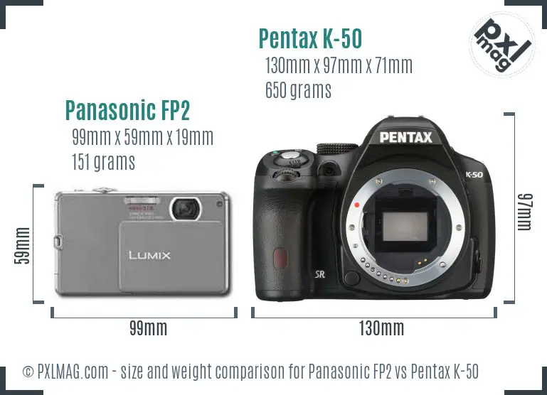 Panasonic FP2 vs Pentax K-50 size comparison