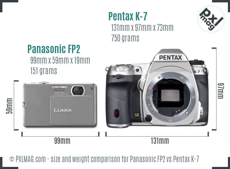 Panasonic FP2 vs Pentax K-7 size comparison