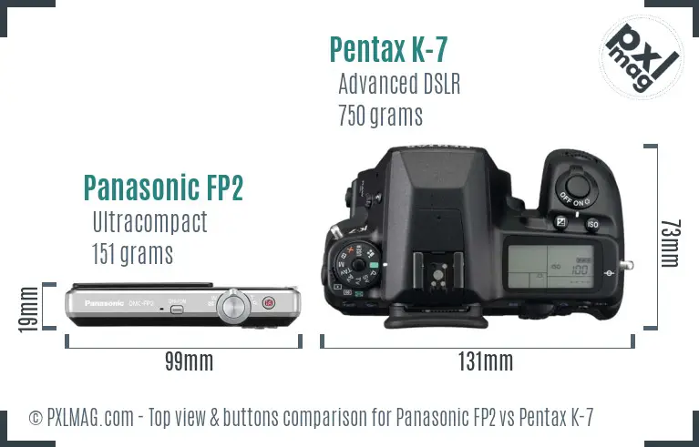 Panasonic FP2 vs Pentax K-7 top view buttons comparison