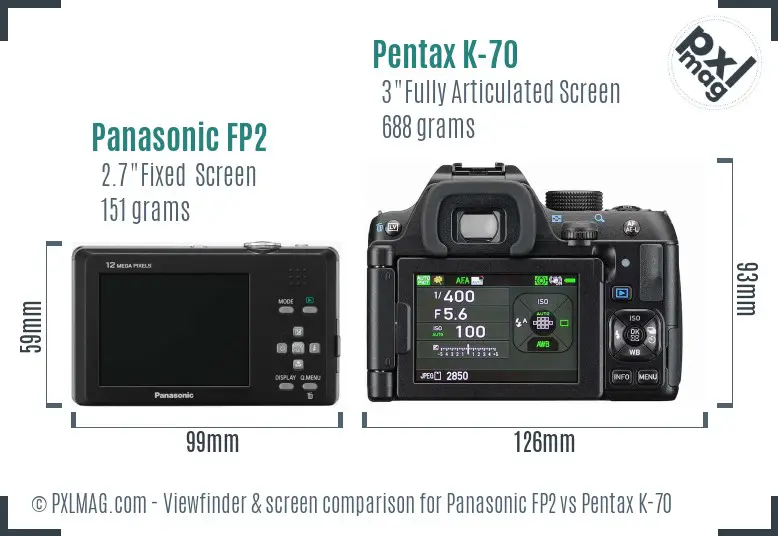 Panasonic FP2 vs Pentax K-70 Screen and Viewfinder comparison