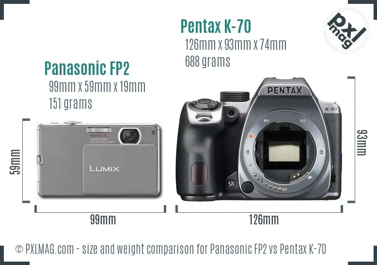 Panasonic FP2 vs Pentax K-70 size comparison