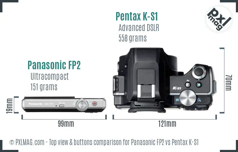 Panasonic FP2 vs Pentax K-S1 top view buttons comparison